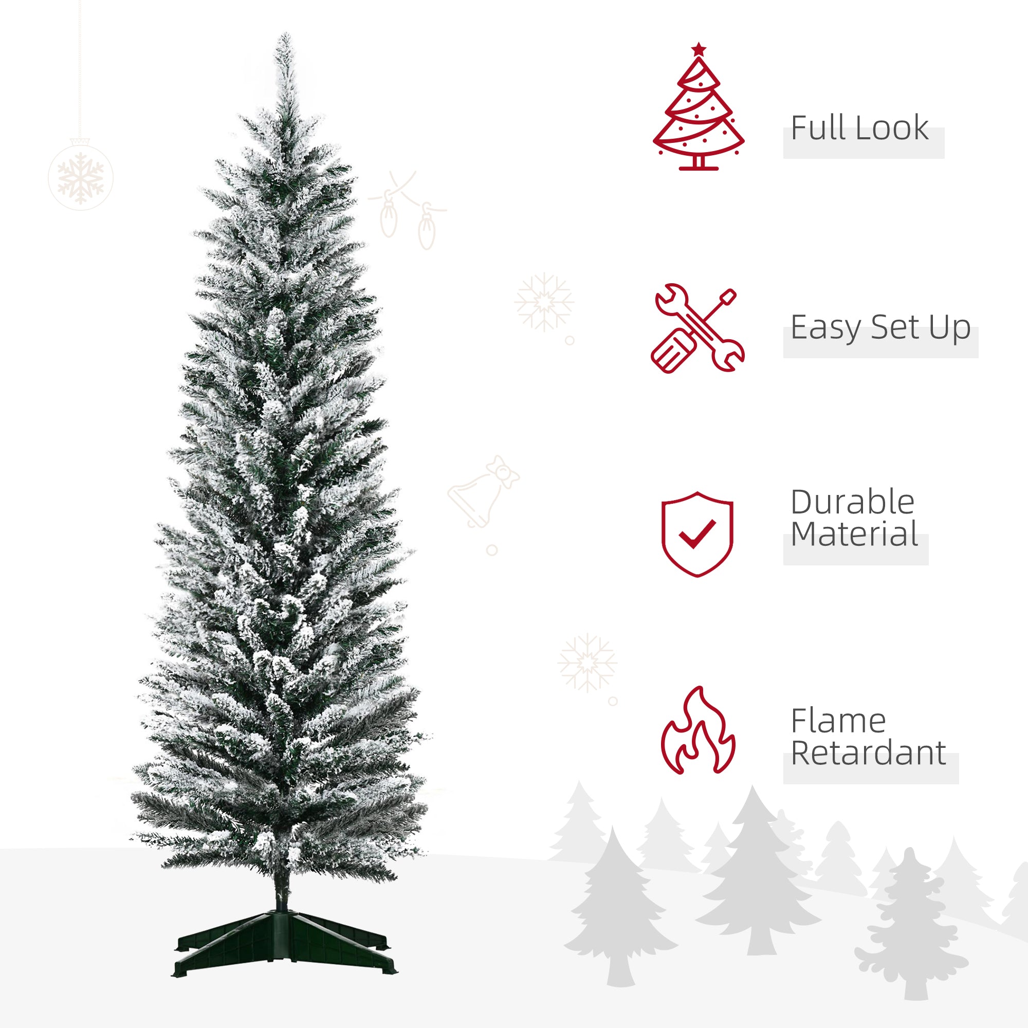 5ft Tall Pencil Artificial Christmas Tree, Holiday Décor with Snow Flocked Branches, Green Artificial Christmas Trees   at Gallery Canada