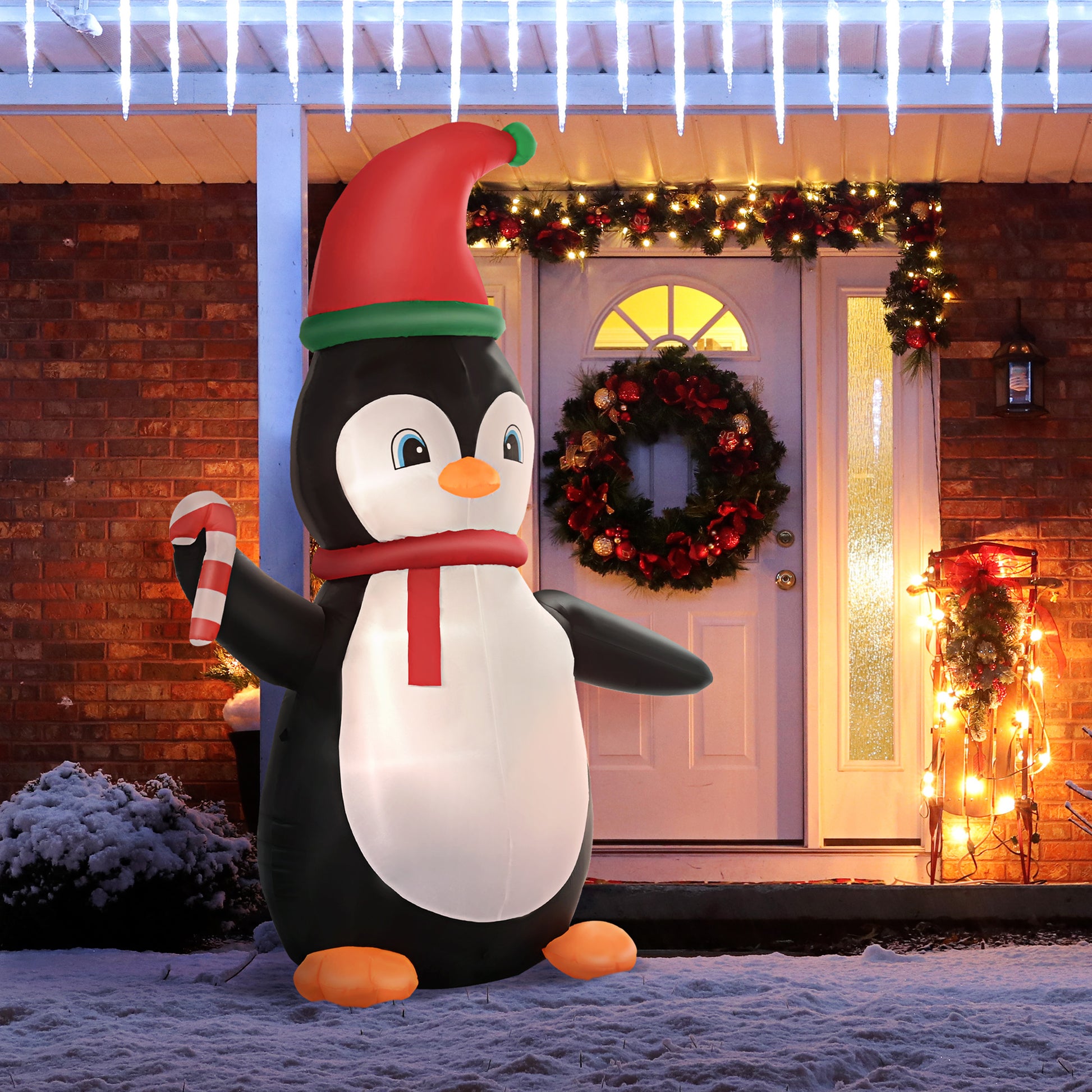 8.2' Inflatable Penguin Holding Candy Cane LED Lights Outdoor Decoration Christmas Inflatables   at Gallery Canada