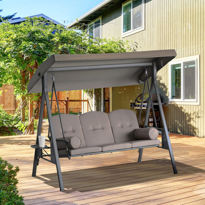 3 Seater Porch Swing Heavy Duty Outdoor Swing Chair Outdoor Lounge Hammock Cushioned Seat W/ Tilt Canopy, Brown Patio Swings with Stand   at Gallery Canada