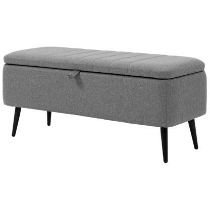 40" Ottoman with Storage, Linen Upholstered Storage Ottoman Bench with Steel Legs for Living Room, Bedroom Storage Ottomans & Benches Grey  at Gallery Canada