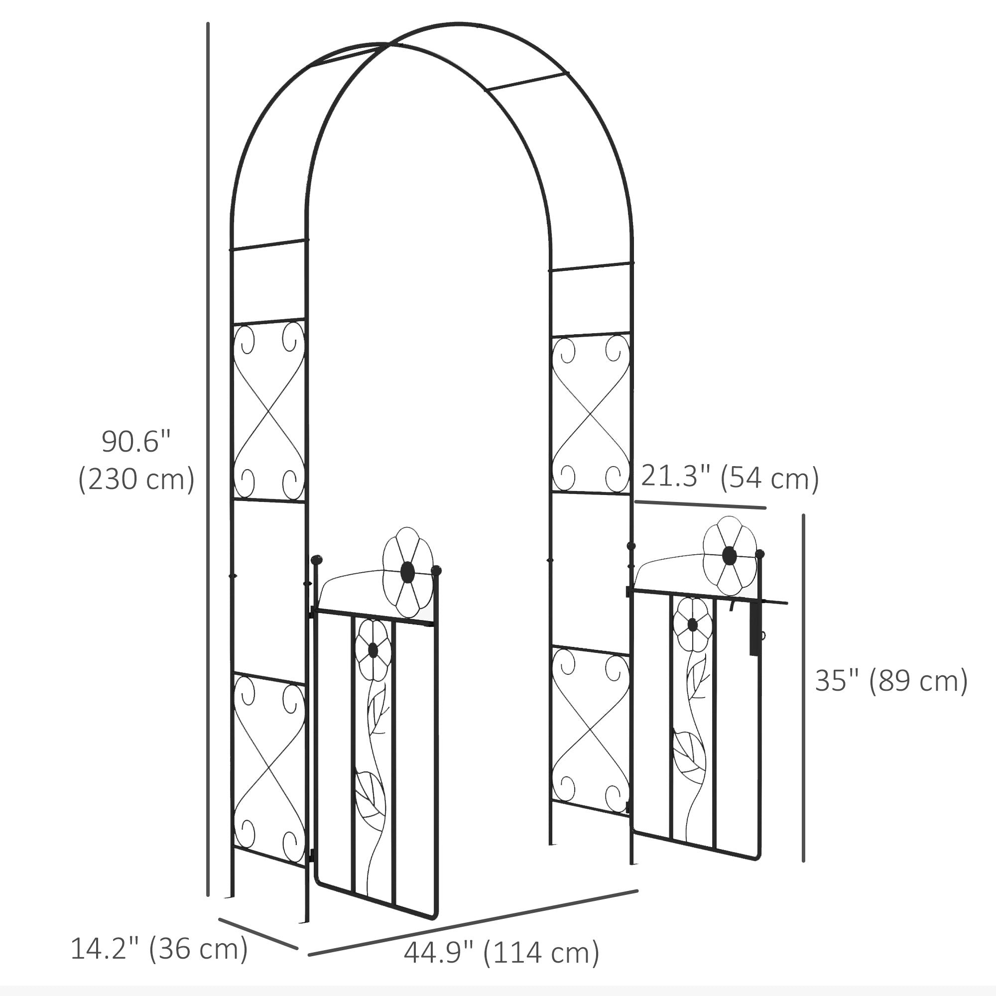 7.5FT Metal Garden Arbor with Double Gate, Arch Trellis for Climbing Vine Plants, Outdoor Wedding, Decoration, Black Garden Arches   at Gallery Canada