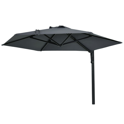 8 ft Wall Mounted Umbrella with 180° Rotatable Canopy, Patio Wall Parasol for Outdoor, Garden, Balcony, Yard, Dark Grey