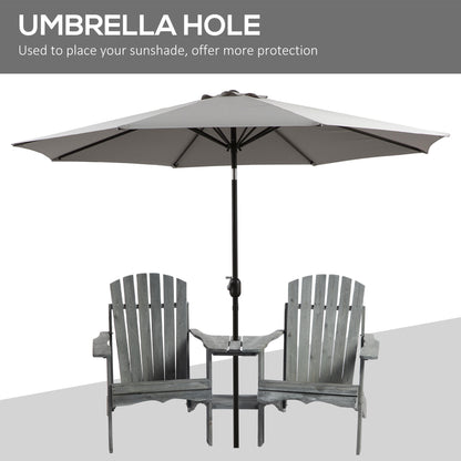 Double Wooden Adirondack Chair with Middle Table, Outdoor Patio Porch Tete-A-Tete Bench Two Seater w/ Umbrella Hole, Grey Patio Chairs   at Gallery Canada