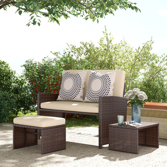 3-Piece PE Rattan Patio Furniture Set with Cushions and Footstools, Beige Patio Furniture Sets Multi Colour  at Gallery Canada