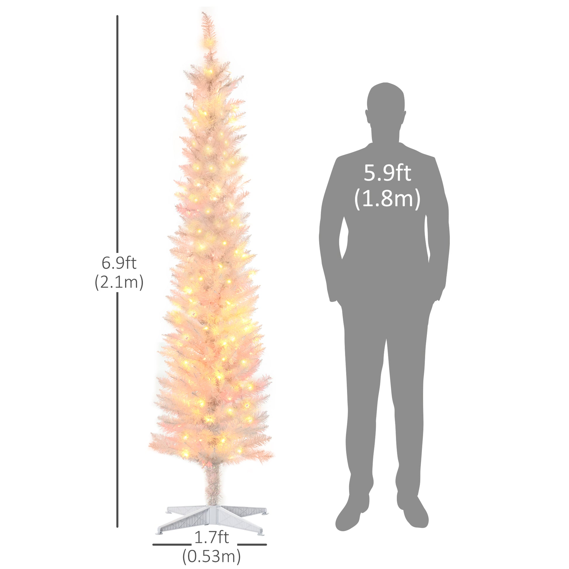 7' Prelit Christmas Trees, Pencil Artificial Christmas Tree with Colourful Surface Tips, Colourful LED Lights, White Pencil Christmas Trees   at Gallery Canada