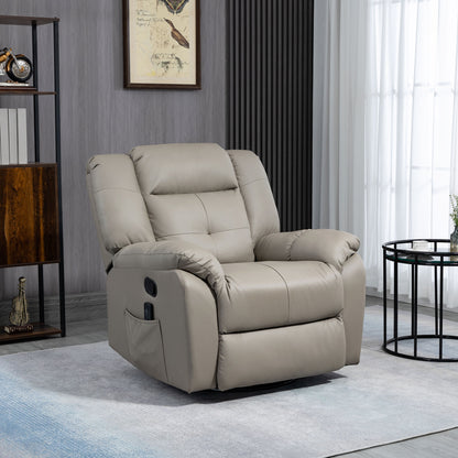 8-Point Vibration Massage Recliner Chair for Living Room, PU Leather Reclining Chair, Swivel Recliner with Remote Control, Rocking Function, Grey Single Sofas   at Gallery Canada