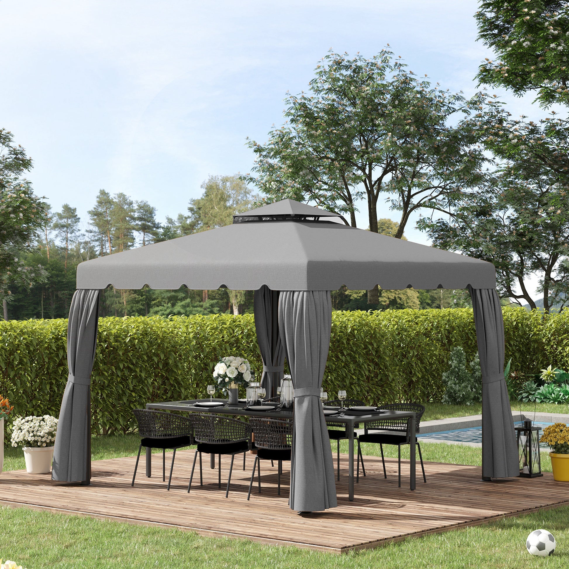 9.8' x 9.8' Gazebo Replacement Canopy, Gazebo Top Cover with Double Vented Roof for Garden Patio Outdoor (TOP ONLY), Grey Gazebo Canopy Replacement   at Gallery Canada