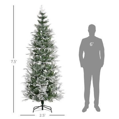 7.5 Feet Pencil Snow Flocked Artificial Christmas Tree with 880 Realistic Cypress Branches, Auto Open, Green Pencil Christmas Trees   at Gallery Canada