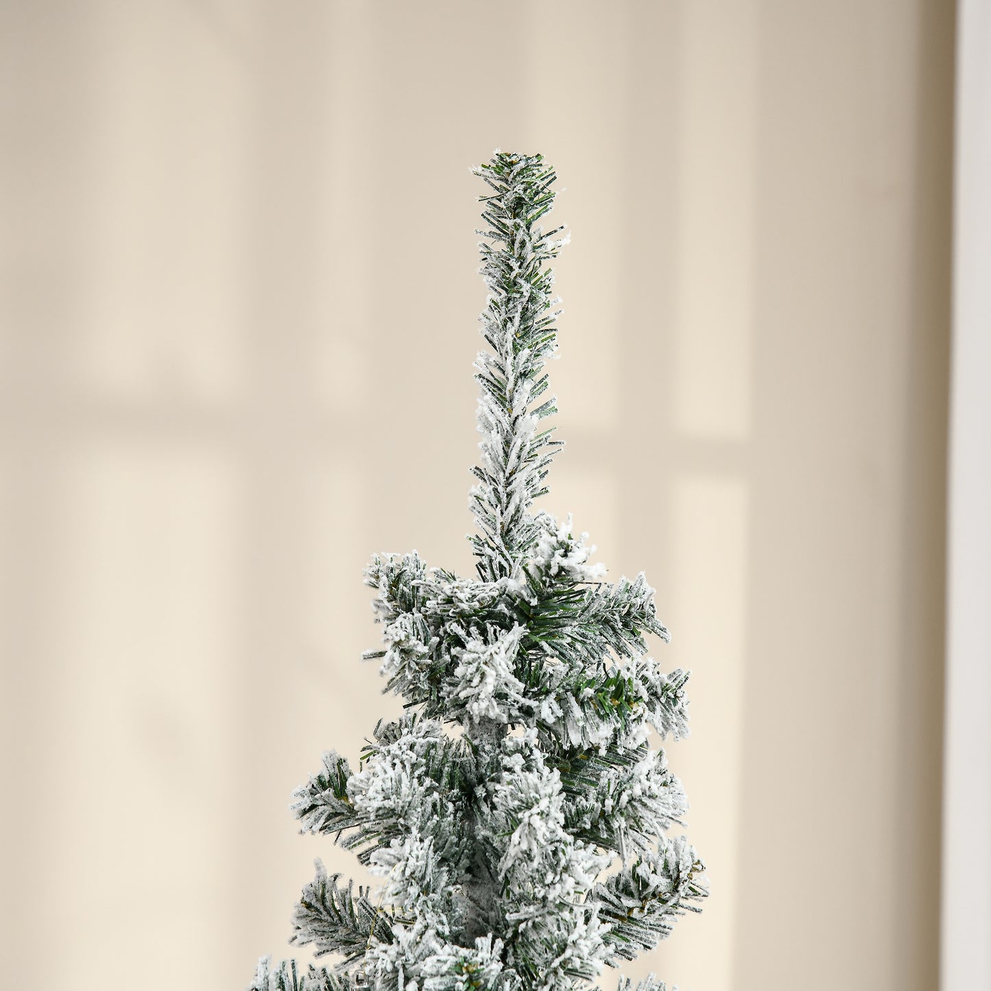 6ft Snow Flocked Pencil Christmas Tree Artificial Slim Xmas Tree with Realistic Branch Tips Folding Metal Stand Pencil Christmas Trees   at Gallery Canada