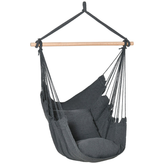 Hammock Chair Swing Hanging Macrame Chair Cotton w/ Two Soft Seat Cushions, for Bedroom Indoor Outdoor Ideal Gift for Kids Lover Birthday Present, Dark Grey - Gallery Canada