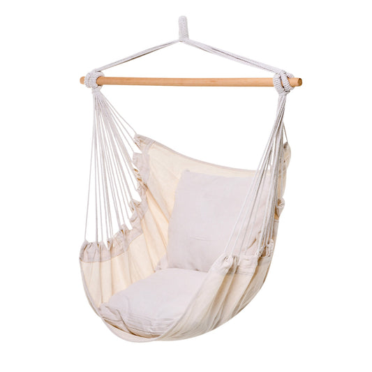 Hammock Chair Swing Hanging Macrame Chair Cotton w/ Two Soft Seat Cushions, for Bedroom Indoor Outdoor Ideal Gift for Kids Lover Birthday Present White - Gallery Canada