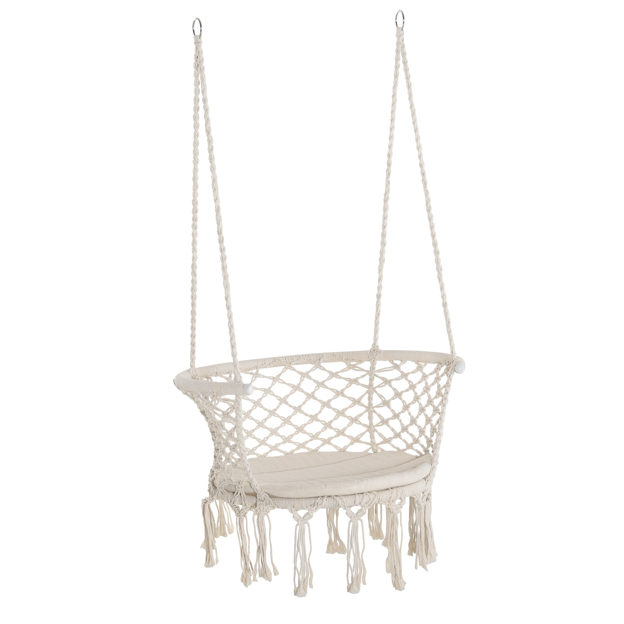 Large Cotton Rope Hammock Chair with Cushion and Metal Frame for Patio, Cream Hammock Swings Multi Colour  at Gallery Canada