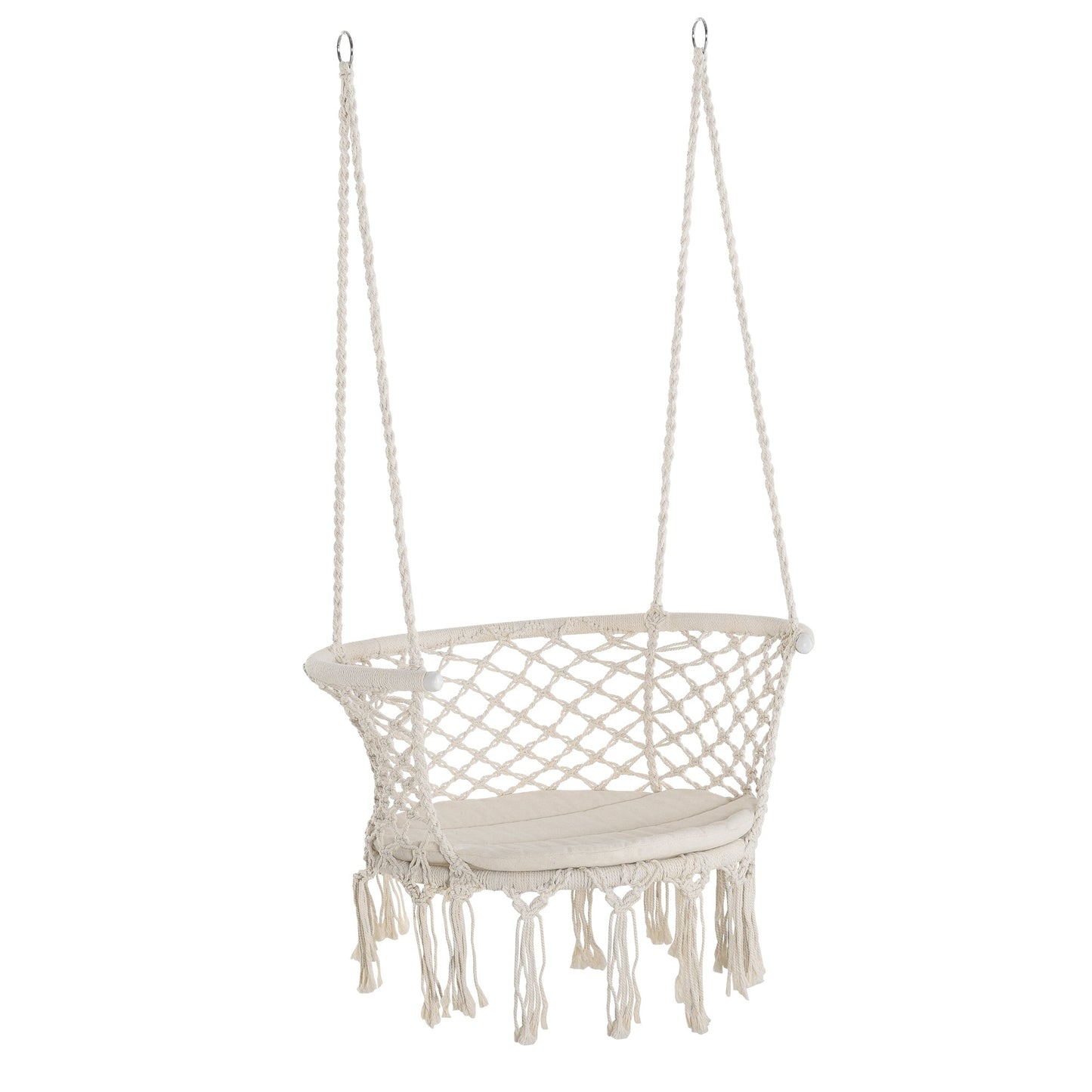 Large Cotton Rope Hammock Chair with Cushion and Metal Frame for Patio, Cream Hammock Swings Multi Colour  at Gallery Canada