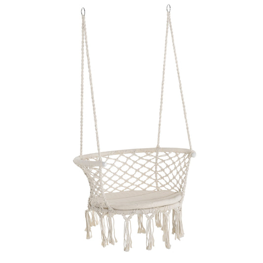 Hanging Hammock Chair, Cotton Rope Porch Hammock Swing with Metal Frame and Cushion, Large Macrame Seat for Patio, Garden, Bedroom, Living Room, Cream White - Gallery Canada