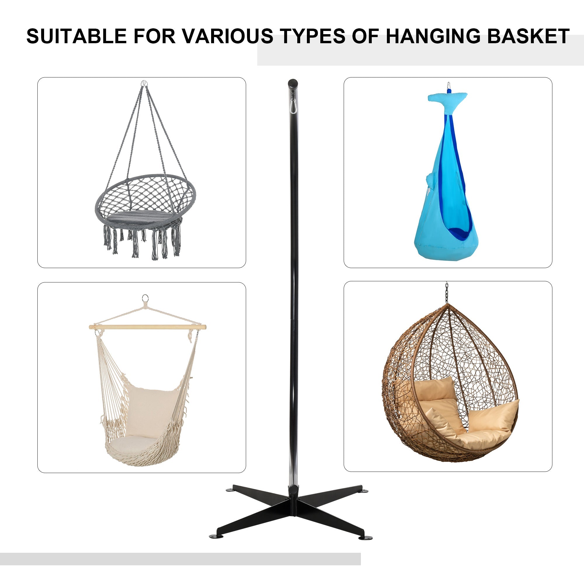 Hanging Hammock Stand Hammock Chair Stand C Stand Steel Heavy Duty Stand for Hanging Hammock Air Porch Swing Chair Indoor Outdoor (Only Construction) Hammock Stands   at Gallery Canada