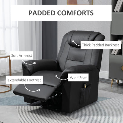 Electric Power Lift Chair for Elderly, PU Leather Recliner Sofa with Footrest and Remote Control for Living Room, Black Electric Power Lift Chairs   at Gallery Canada