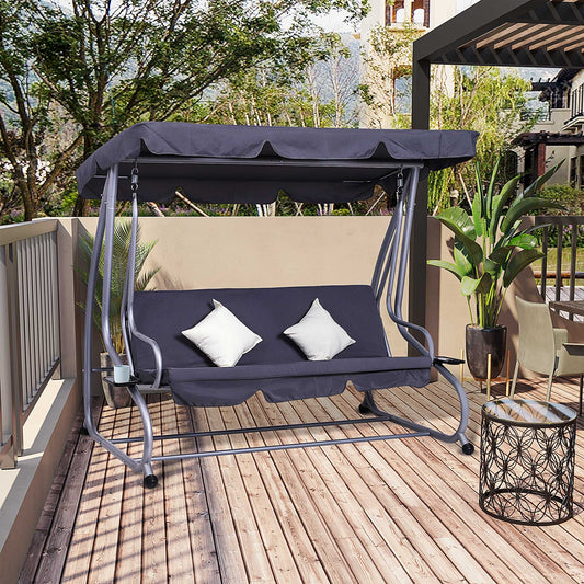 Heavy-duty Metal 3 Seater Covered Outdoor Swing Chair Garden Hammock and Bed with Frame, Canopy and 2 Pillows (Grey) - Gallery Canada