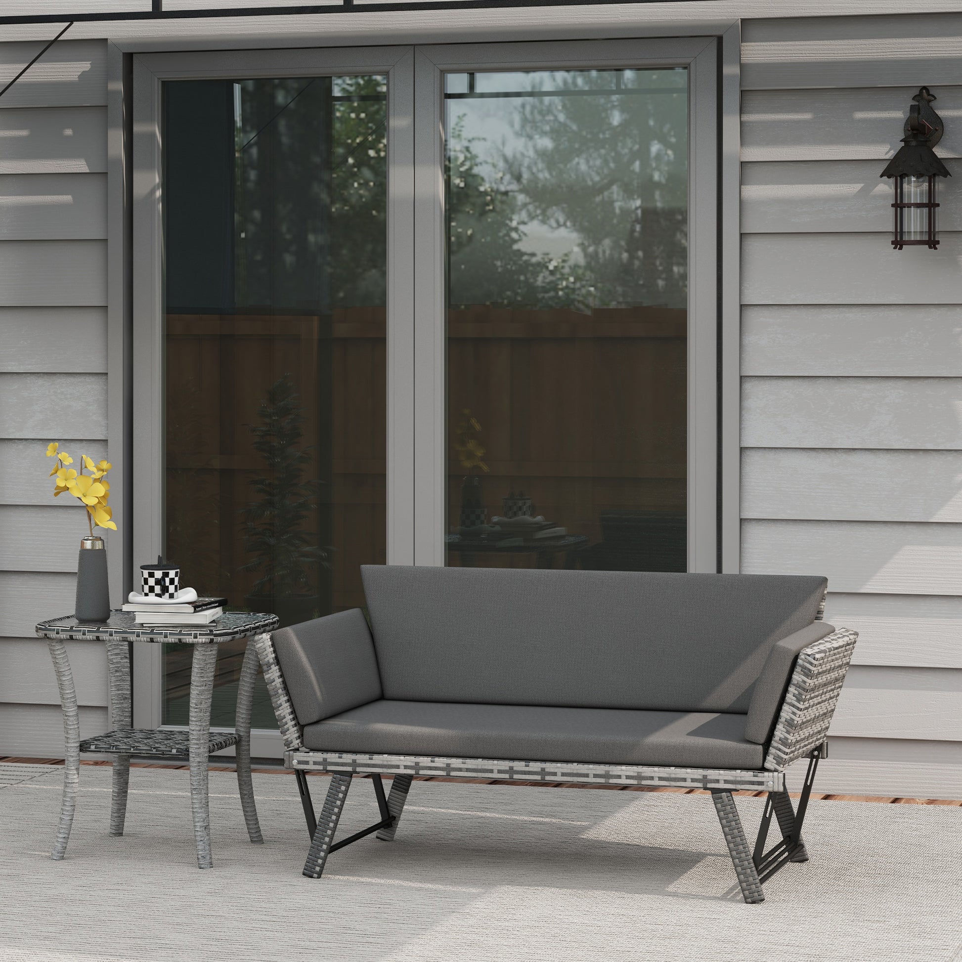 Convertible Wicker Loveseat Grey Patio Chaise Lounge Patio Furniture Sets   at Gallery Canada