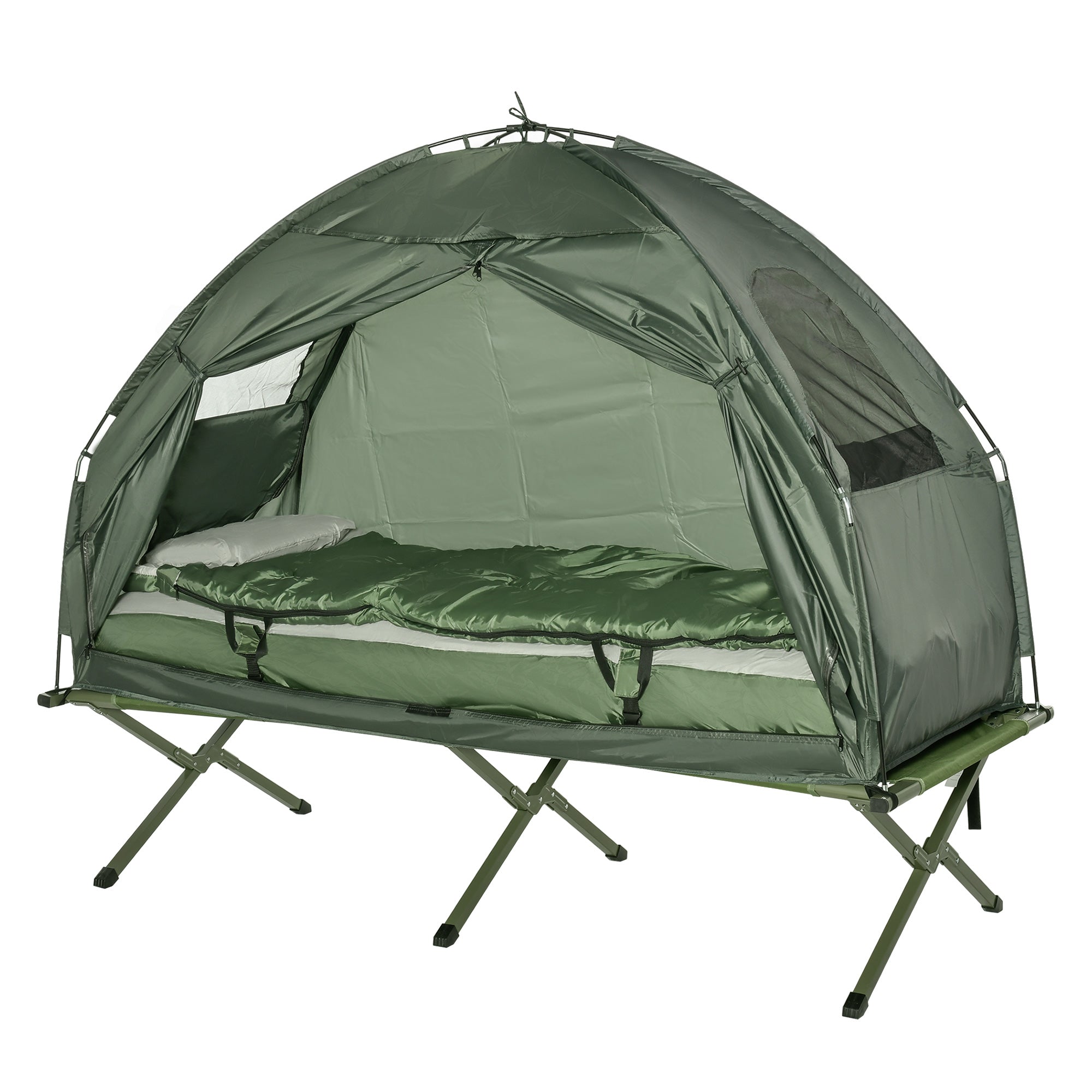 Hiking Tent Camping Bed Cot Combo Portable w/ Sleep Bag Mattress Camping Tents Army Green  at Gallery Canada