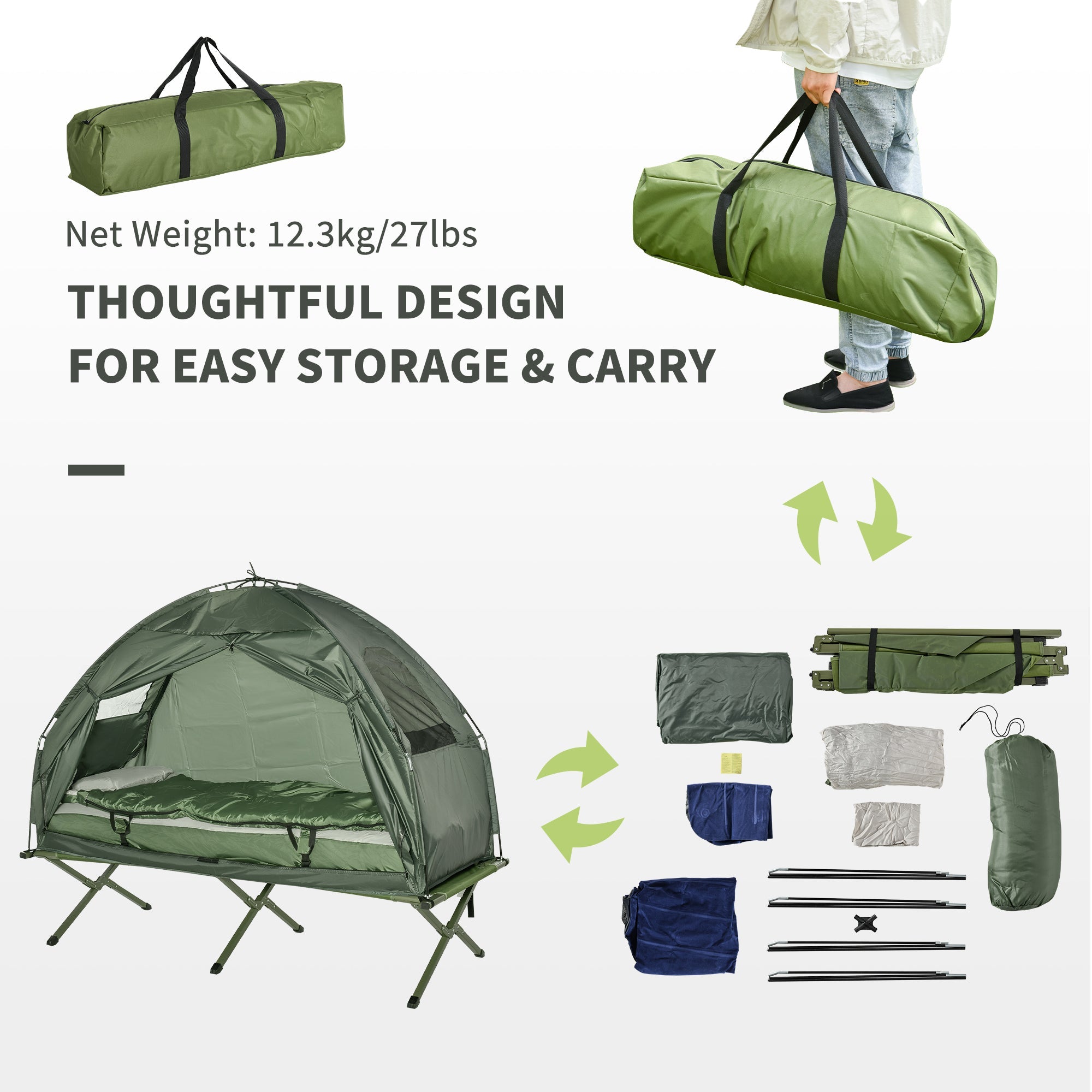 Hiking Tent Camping Bed Cot Combo Portable w/ Sleep Bag Mattress Camping Tents   at Gallery Canada