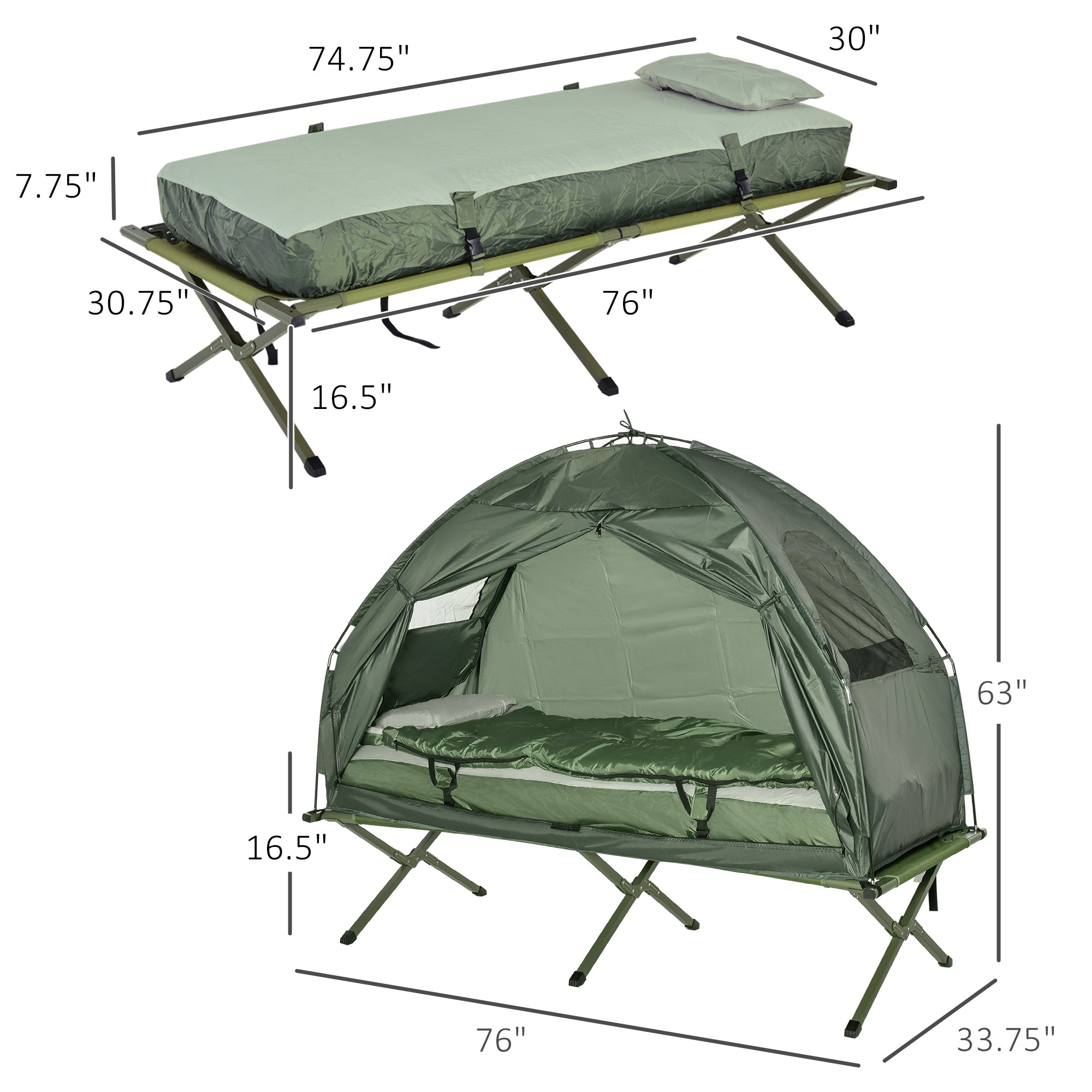 Hiking Tent Camping Bed Cot Combo Portable w/ Sleep Bag Mattress Camping Tents   at Gallery Canada