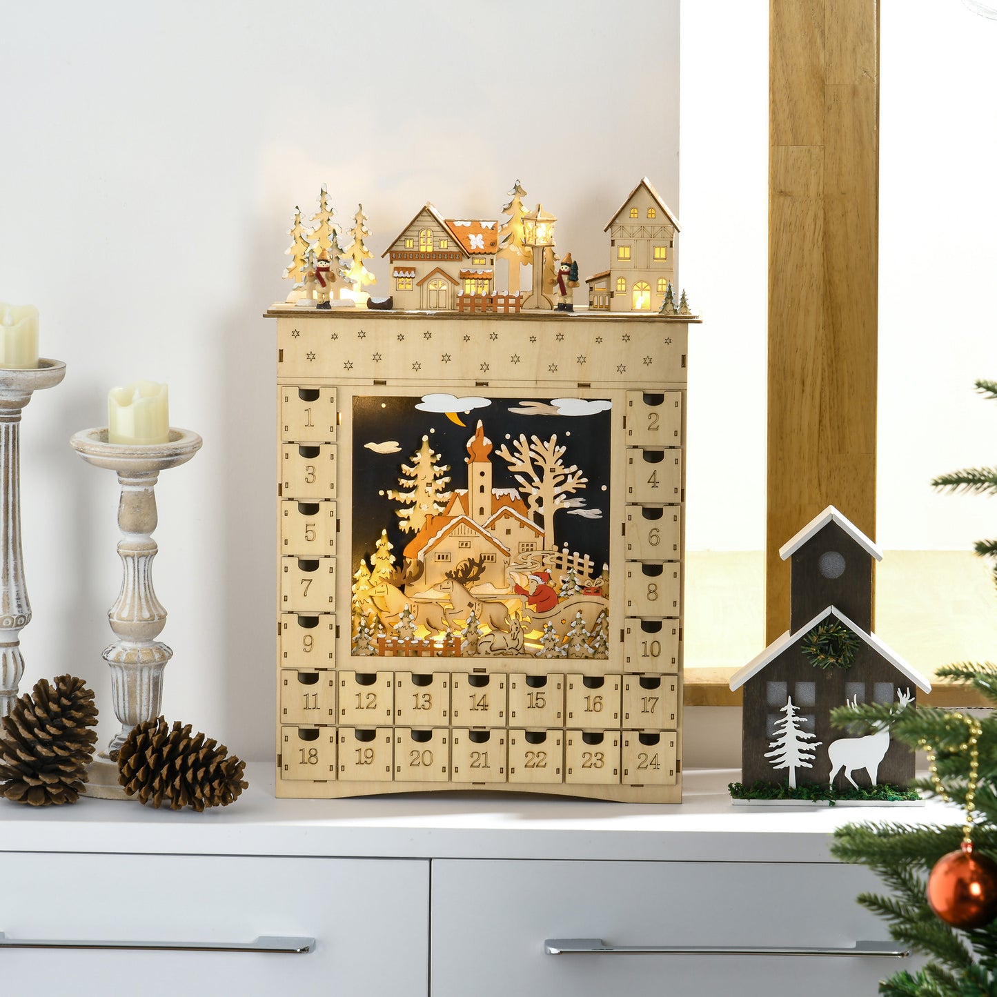 Christmas Advent Calendar, Wooden Countdown to Christmas Table Decoration with 24 Drawers, Lights, Battery Operated Christmas Advent Calendars   at Gallery Canada