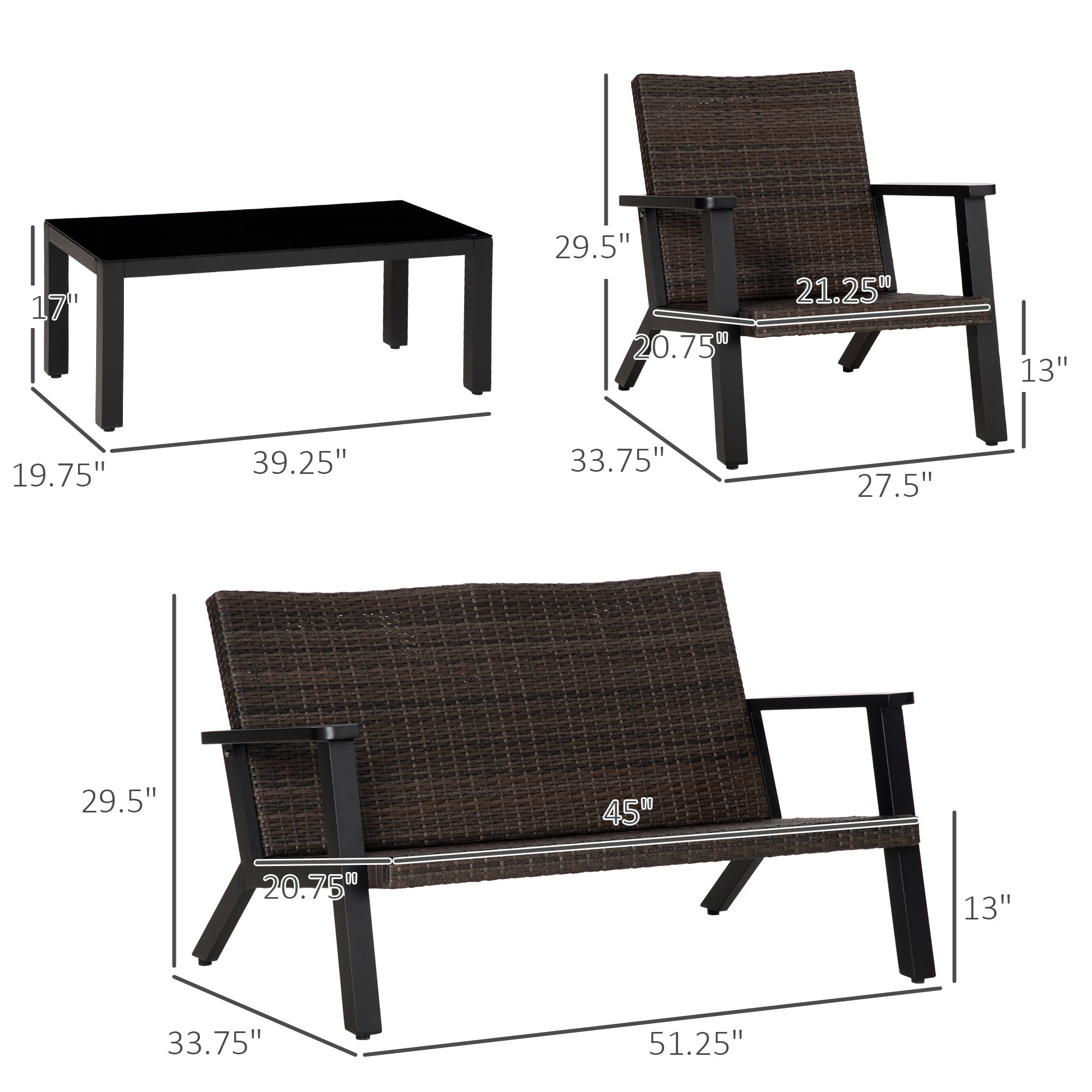 All-Aluminum 4-Piece Patio Furniture Set with Cushions and Coffee Table, Black Patio Furniture Sets   at Gallery Canada