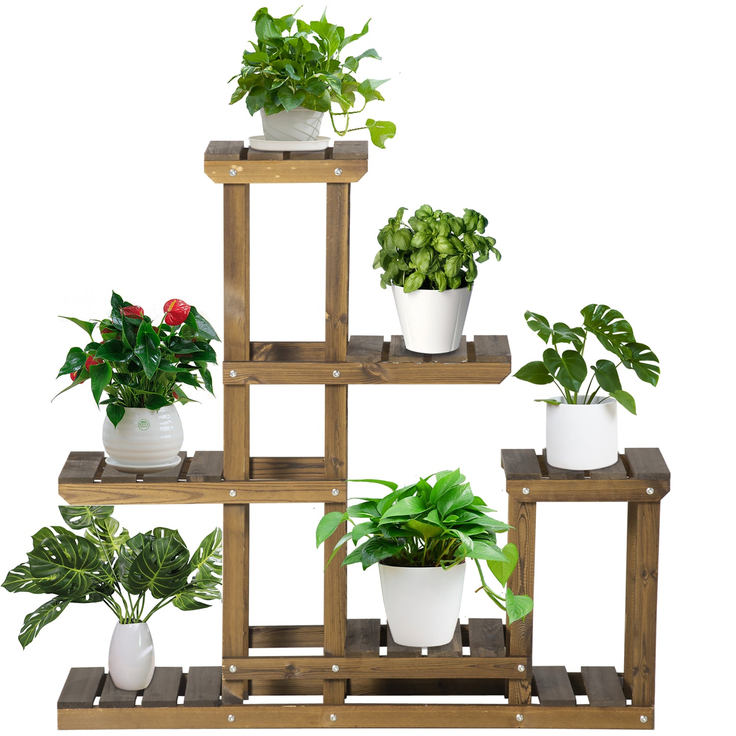 Wood Plant Stand 6 Tier Plant Shelf Rack Multiple Flower Pot Holder for Living Room, Patio Corner, Balcony Plant Stands Carbonized  at Gallery Canada