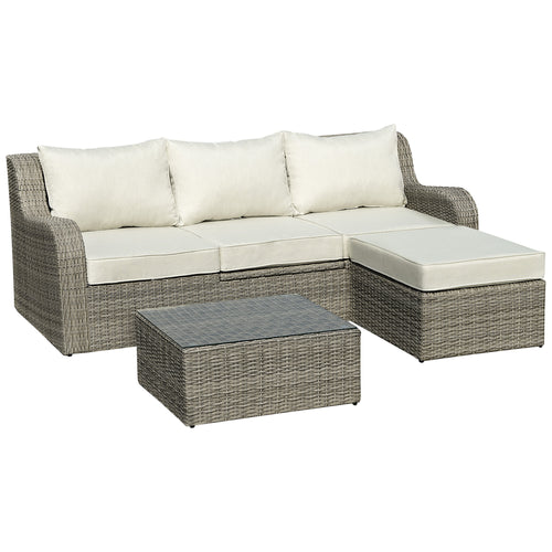 Wicker Patio Furniture Set with Liftable Table, Aluminum Frame, Beige Cushions