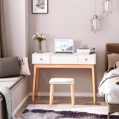 Flip Top Mirror Vanity Set with Cushioned Stool, 2 Drawers, Storage Grids, White Dressing & Vanity Tables   at Gallery Canada