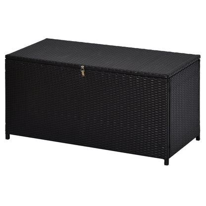 44.5x17x22inch Outdoor Deck Rattan Storage Box Wicker Home Furniture Indoor Storing Unit with Lid Coffee - Gallery Canada