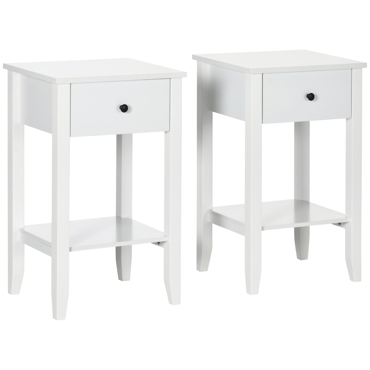 Side Table Set of 2, End Tables with Drawer and Bottom Shelf, 2-tier Nightstand for Bedroom, Living Room, White Side Tables White  at Gallery Canada