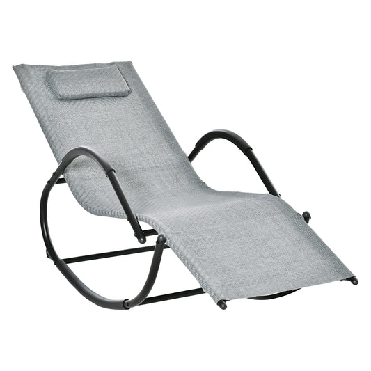 Zero Gravity Rocking Lounge Chair, Patio Rocker w/ Removable Pillow, Recliner Seat for Indoor &; Outdoor, Breathable Texteline, Grey Outdoor Rocking Chairs Grey  at Gallery Canada