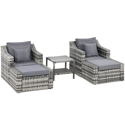 5-Piece Patio Furniture Set Outdoor Rattan Wicker Conversation Set with 2 Cushioned Chairs, 2 Ottomans and Coffee Table, Grey Patio Furniture Sets Grey  at Gallery Canada