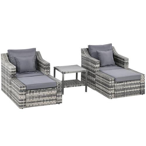 5-Piece Patio Furniture Set Outdoor Rattan Wicker Conversation Set with 2 Cushioned Chairs, 2 Ottomans and Coffee Table, Grey