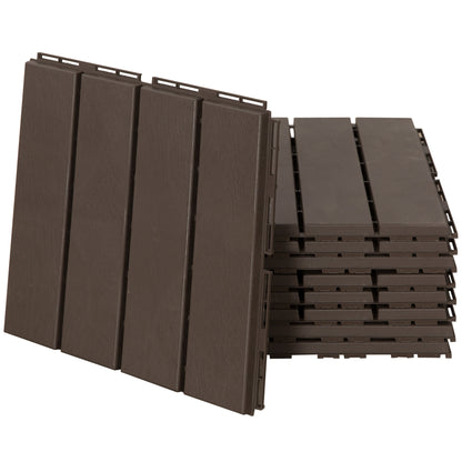 9 Pcs PP Interlocking Composite Deck Tile, 12" x 12" Outdoor Flooring Tiles for Indoor and Outdoor Use, Tools Free Assembly, Brown Deck Tiles Brown  at Gallery Canada