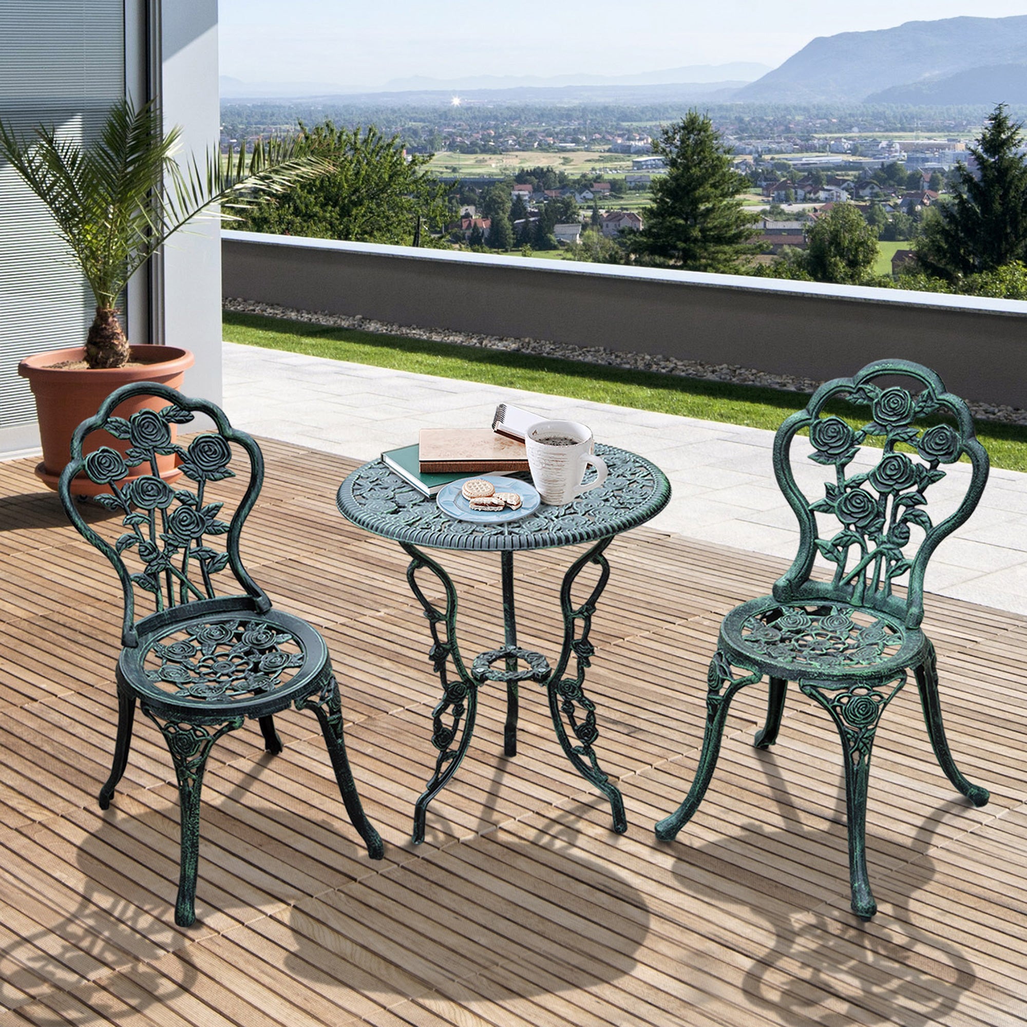 3 Pieces Patio Bistro Table and Chairs Antique Green Bistro Sets   at Gallery Canada