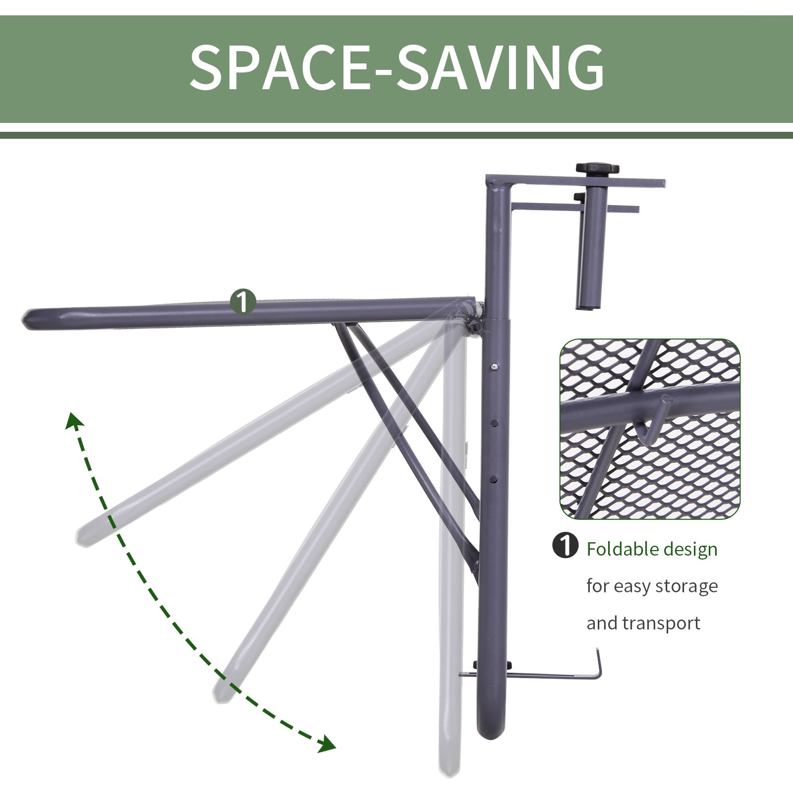 Adjustable Balcony Hanging Railing Table, Metal Mounting Mini Wall Desk Storage Rack, Outdoor Flower Stand Serving Table Rectangle, Grey Balcony Table Hanging   at Gallery Canada