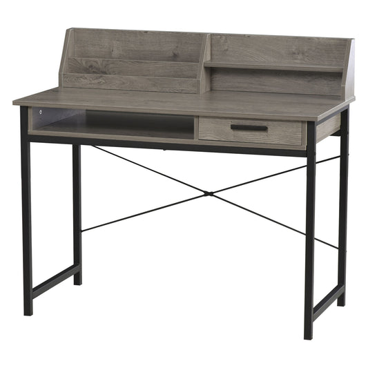 Industrial Computer Desk with Drawer and Open Shelves, Writing Table with Hutch for Home Office, Grey Writing Desks Black and Grey  at Gallery Canada