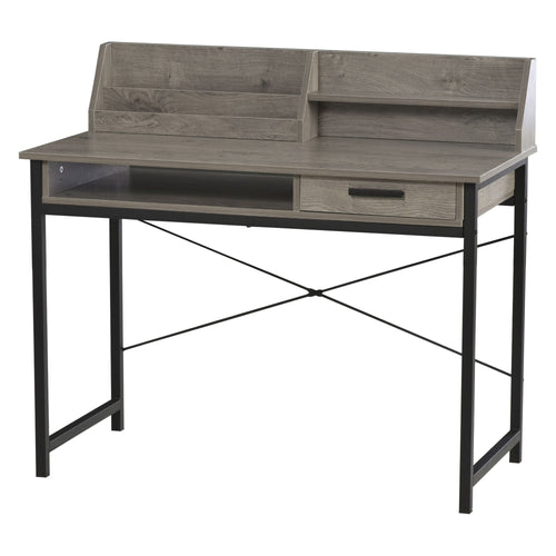 Industrial Computer Desk with Drawer and Open Shelves, Writing Table with Hutch for Home Office, Grey