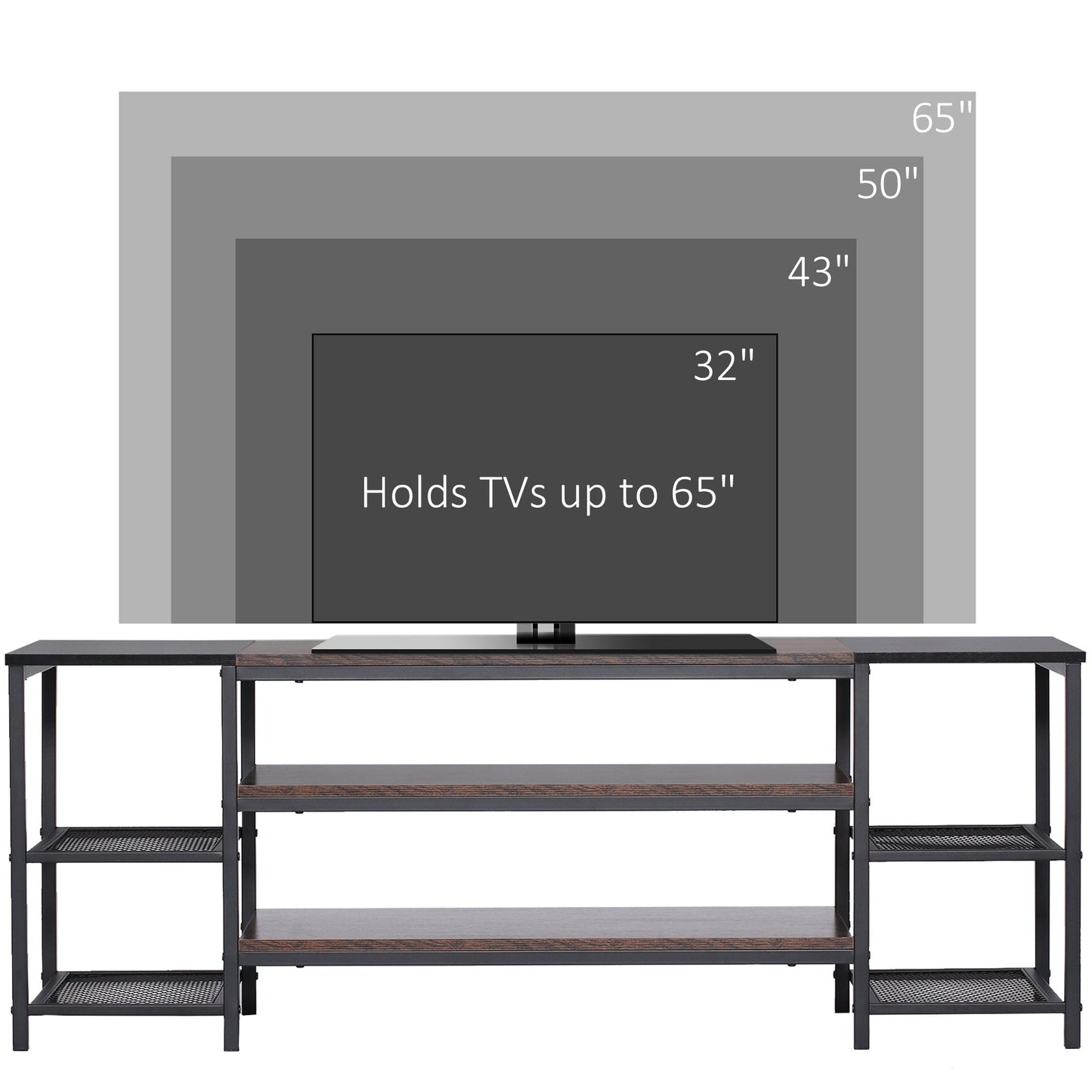 Industrial TV Cabinet for TVs Up to 60", TV Stand with Open Shelf Storage, Media Console with Steel Frame, Rustic Brown TV Stands   at Gallery Canada