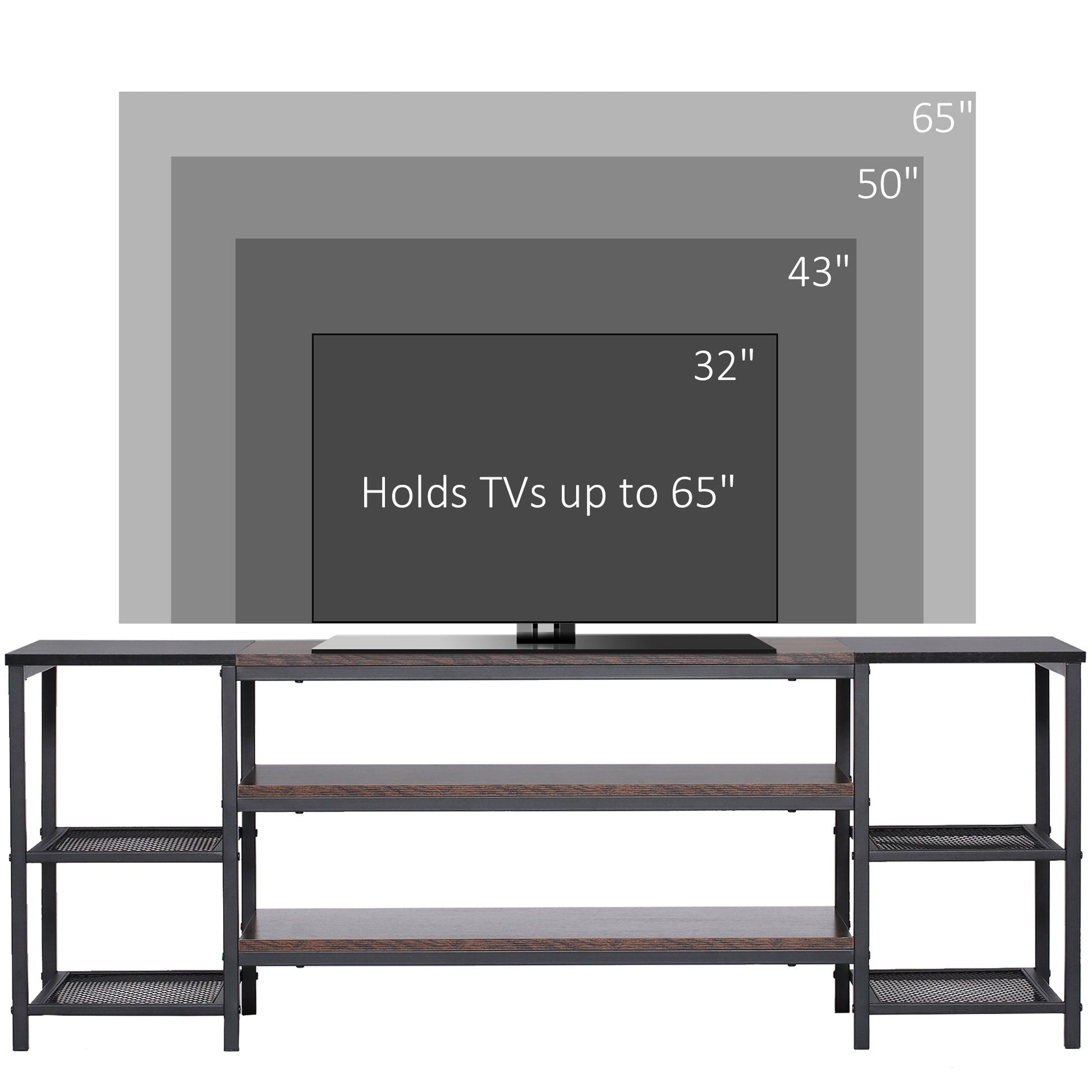 Industrial TV Cabinet for TVs Up to 60", TV Stand with Open Shelf Storage, Media Console with Steel Frame, Rustic Brown TV Stands   at Gallery Canada