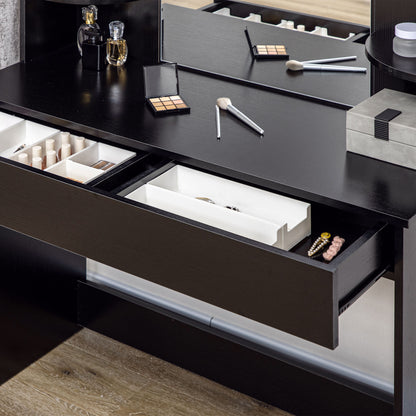 Vanity Table Wood Dressing Table w/ Makeup Mirror, Big Drawers, Open Shelf for Bedroom Black Dressing & Vanity Tables   at Gallery Canada