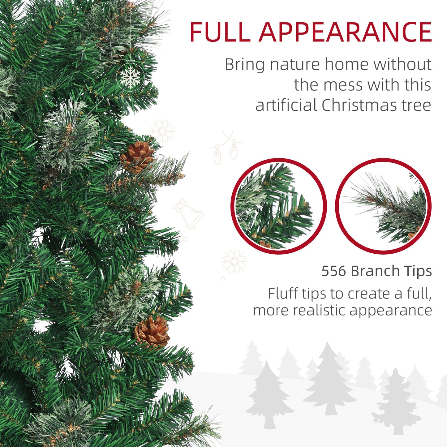 6.5ft Pencil Christmas Tree, Artificial Christmas with Pine Needles, Realistic Branches, Pine Cones, Metal Base, Green Pencil Christmas Trees   at Gallery Canada