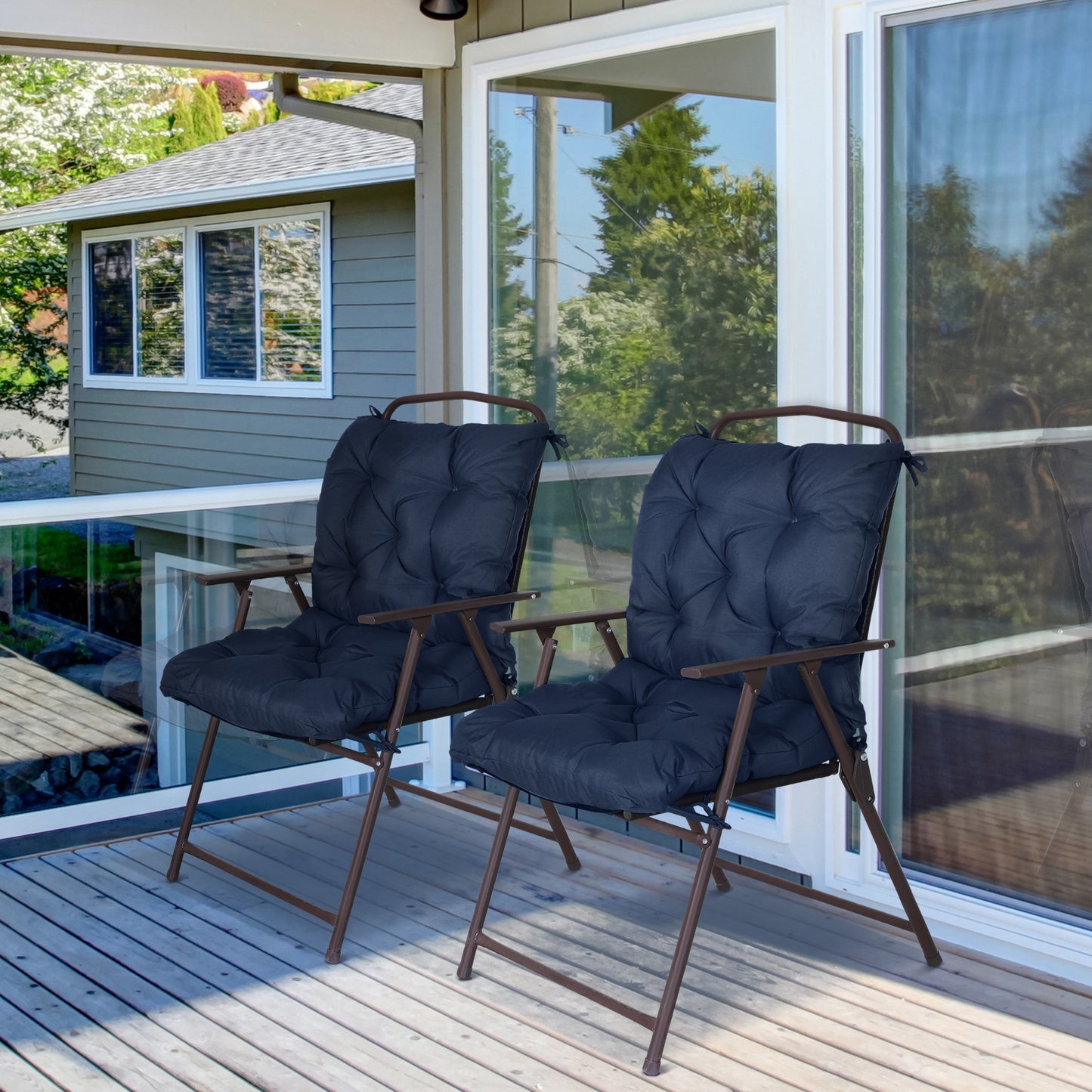 Set of 2 Garden Chair Cushions Comfortable Seat Pad with Backrest for Sunbeds, Rocking Chairs, Loungers for Outdoor &; Indoor Use, Dark Blue Patio Chair Cushions   at Gallery Canada