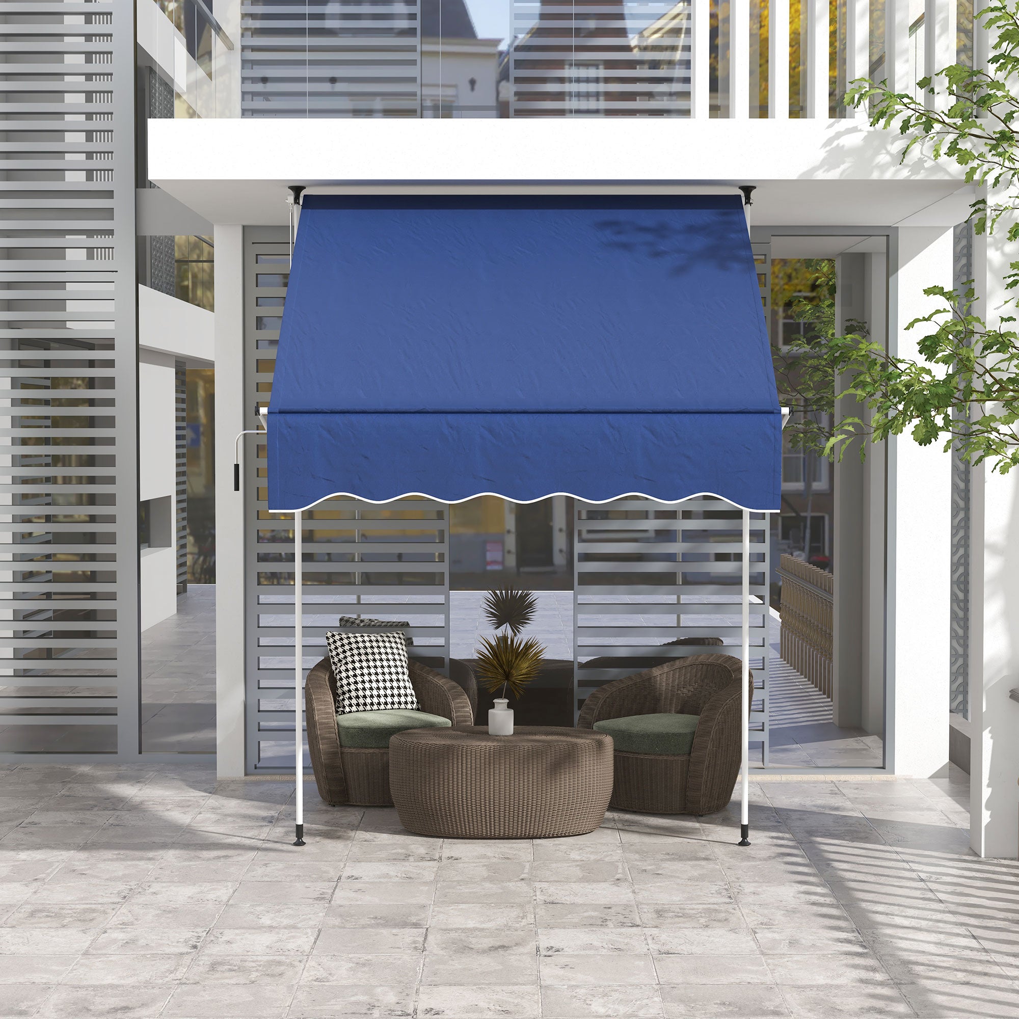 6.6'x5' Manual Retractable Patio Awning Sun Shelter Window Door Deck Canopy, Water Resistant UV Protector, Dark Blue Window Awnings   at Gallery Canada