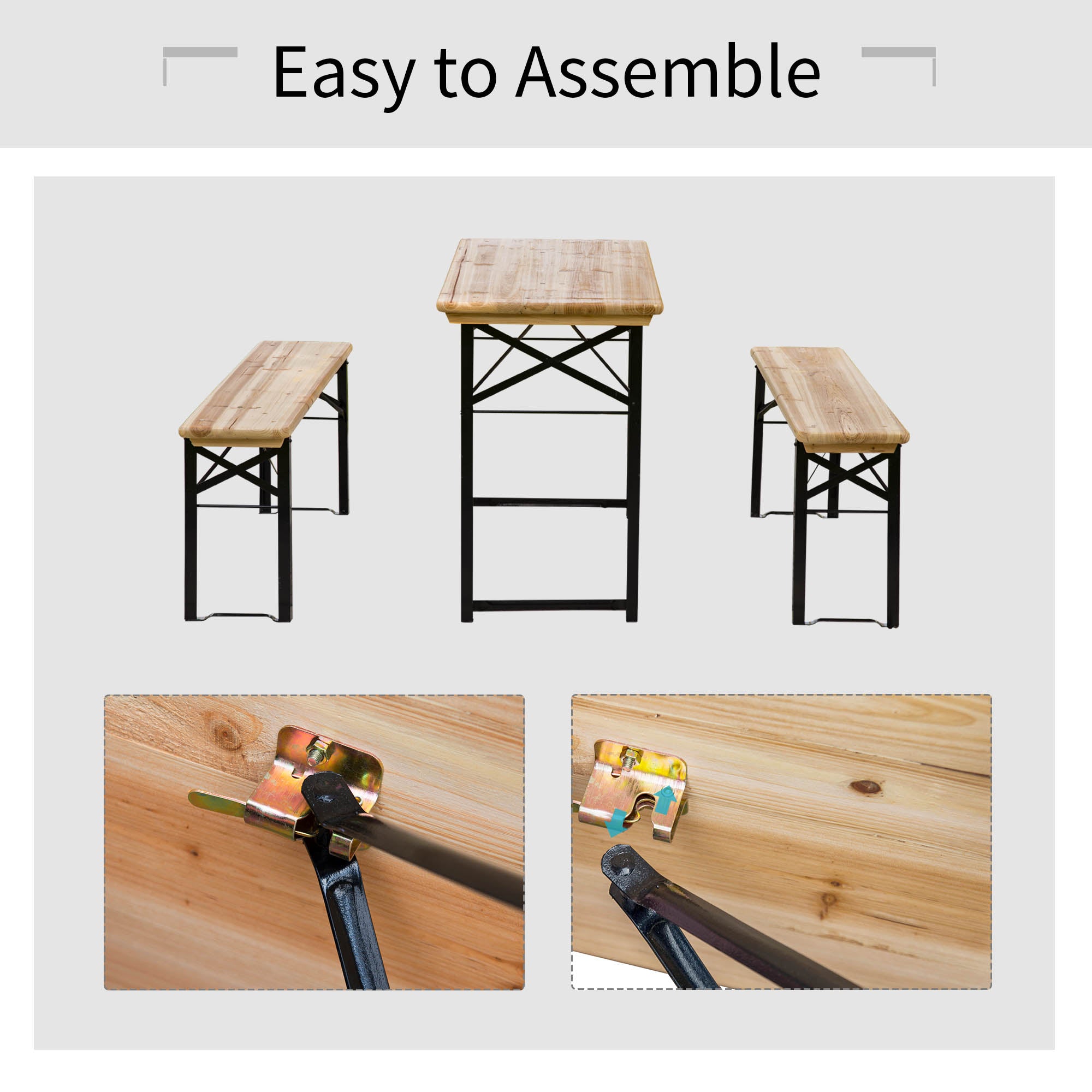 3 Pieces Folding Picnic Table Set, Portable Folding Picnic Table Set, 1 Picnic Table and 2 Benches, Natural Bistro Sets   at Gallery Canada