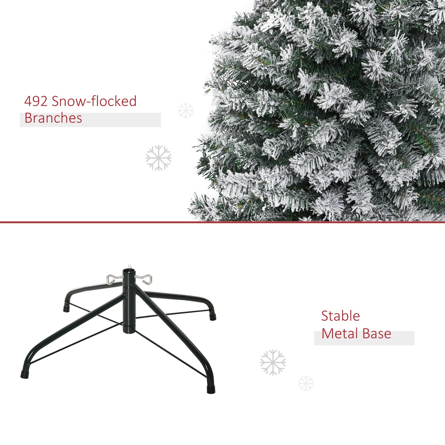 6ft Snow Flocked Pencil Christmas Tree Artificial Slim Xmas Tree with Realistic Branch Tips Folding Metal Stand Pencil Christmas Trees   at Gallery Canada