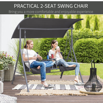 Double Outdoor Swing Chair 2 Person Covered Swing Porch Swing w/ Pivot Table &; Storage Console Grey Patio Swings with Stand   at Gallery Canada