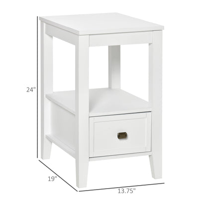 Side Table, Modern Coffee End Table with Drawer and Shelf, Nightstand for Bedroom, Living Room, White Side Tables   at Gallery Canada